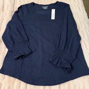 Chico's Navy Blue T-Shirt Blouse with Ruffled Sleeves